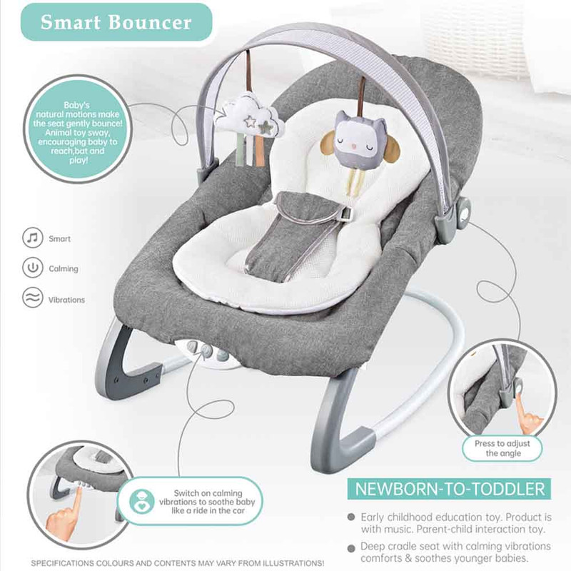 فاكتوري برايس - كرسي هزاز رويال بموسيقى وألعاب - رمادي