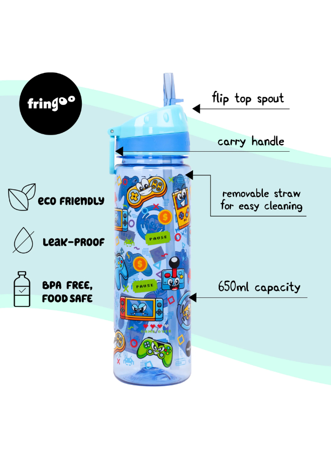 Fringoo - Straw Bottle 650ml - Gaming Faces