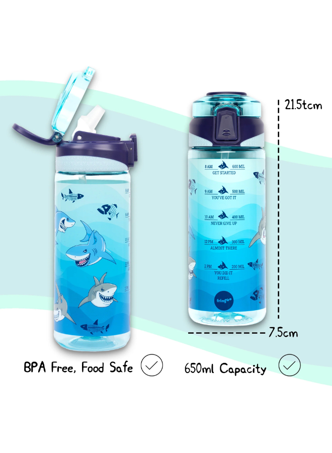 Fringoo - Locked Straw Bottle 650ml - Shark World