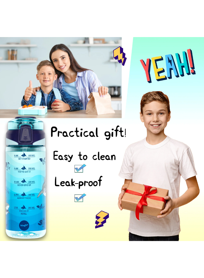 Fringoo - Locked Straw Bottle 650ml - Shark World