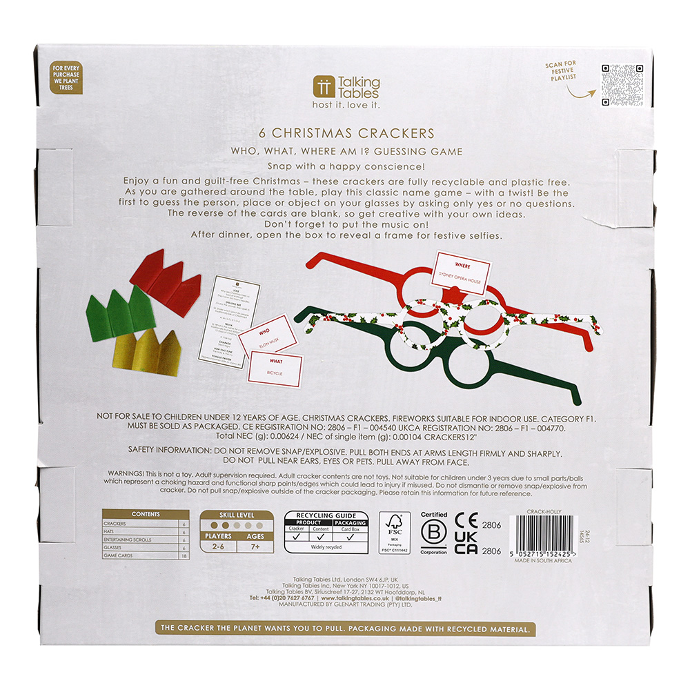 مجموعة مفرقعات عيد الميلاد من توكينج تيبلز - بنقشة نبات البهشية - 12 إنش - 12 قطعة