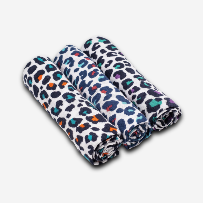 Etta Loves - Animal Printed Sensory Muslin Burp Cloth - 3pcs