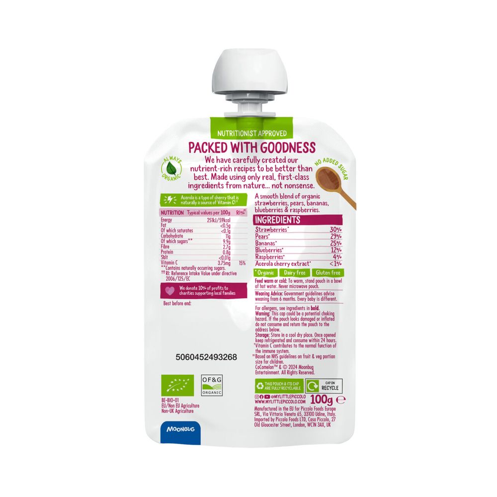 Piccolo - Cocomelon Organic Blushing Berries Baby Food - 100 gm