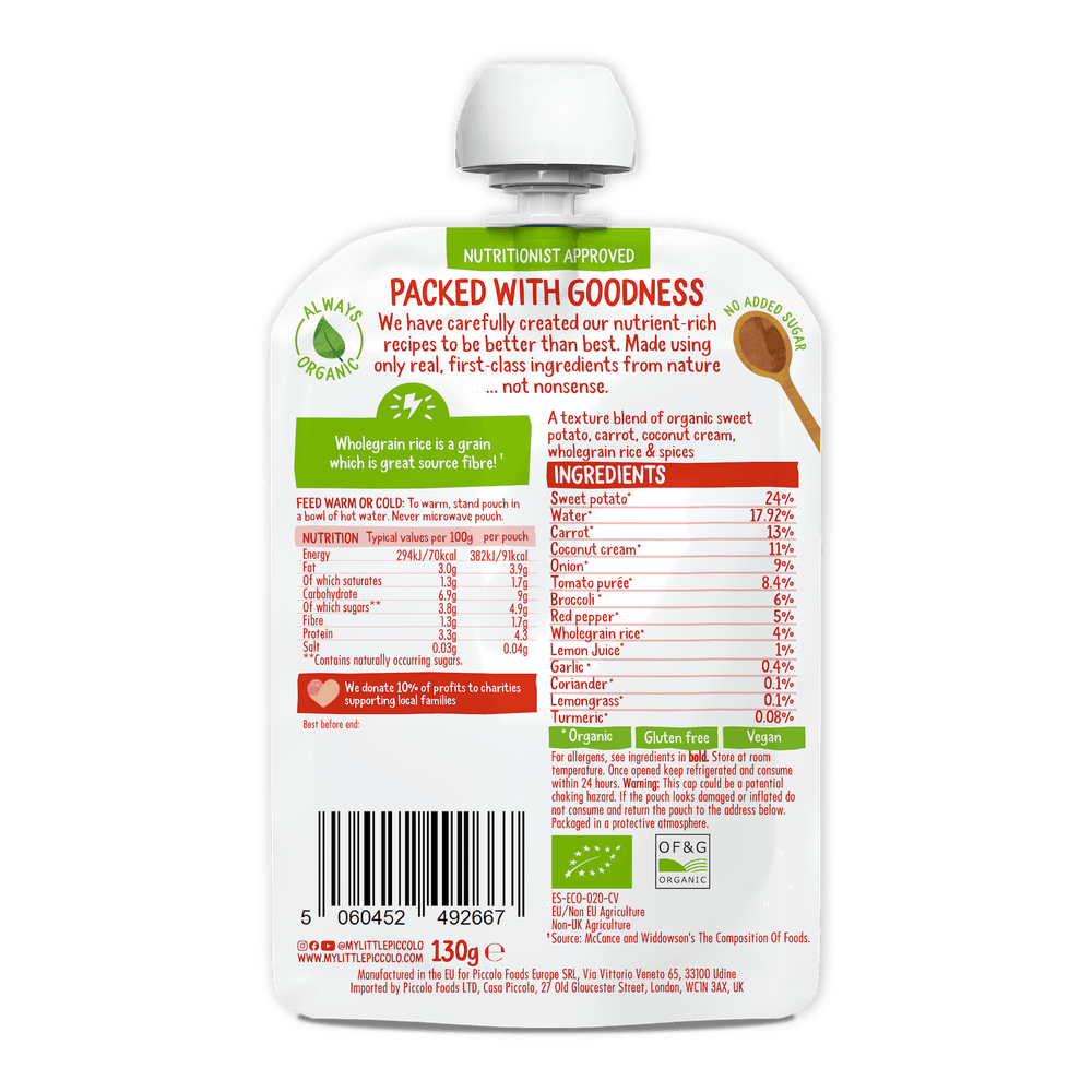 Piccolo - Organic Coconut Red Thai Vegetable Curry Baby Food - 130 gm