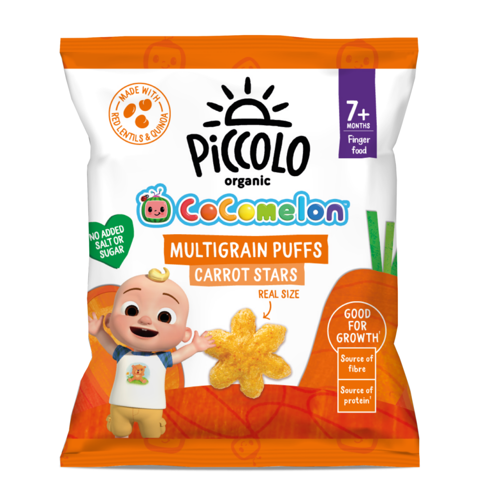 بيكولو - رقائق منفوخة متعددة الحبوب بنجوم الجزر العضوية لأصابع الطفل كوكوميلون - 15غ 