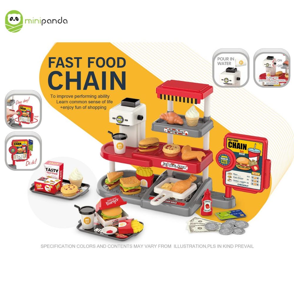 Mini Panda - Mini Fast Food Center Pretend Playset - Multicolor - 71 Pcs