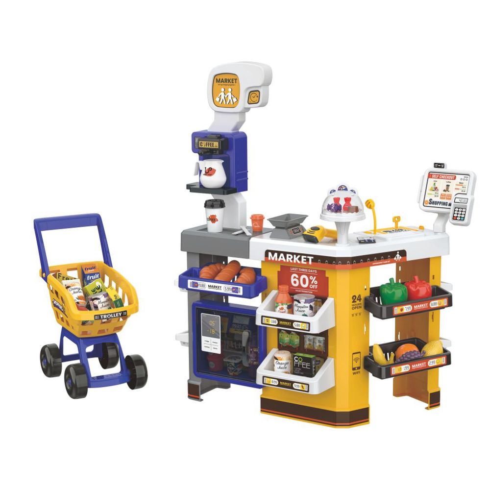 ميني باندا - مجموعة لعب تمثيلي سوبرماركت فاخر - ألوان متعددة - عدد 64