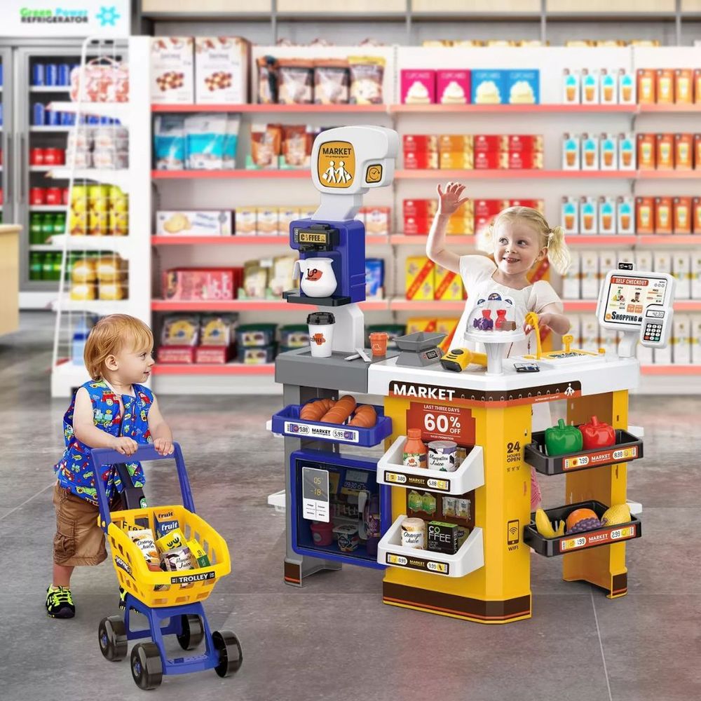 ميني باندا - مجموعة لعب تمثيلي سوبرماركت فاخر - ألوان متعددة - عدد 64