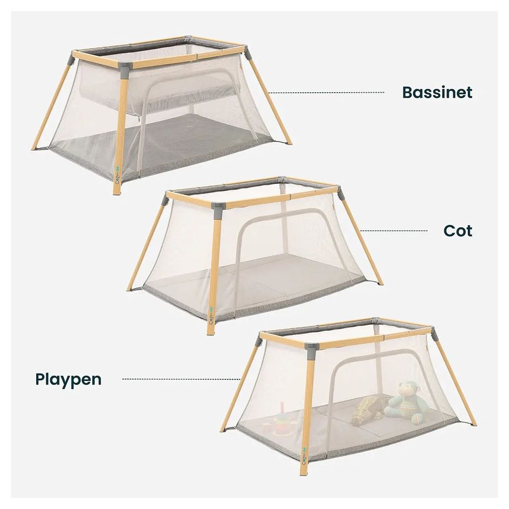 Tutti Bambini 3-in-1 Cozee Go Travel Cot - Oak & Charcoal
