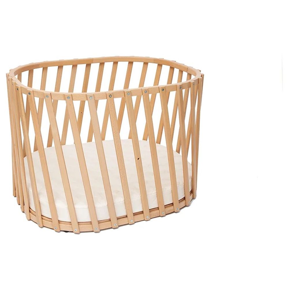 تشارلي كرين - مهد أطفال خشبي قابل للتحويل لوغو مع فرشة - طبيعي