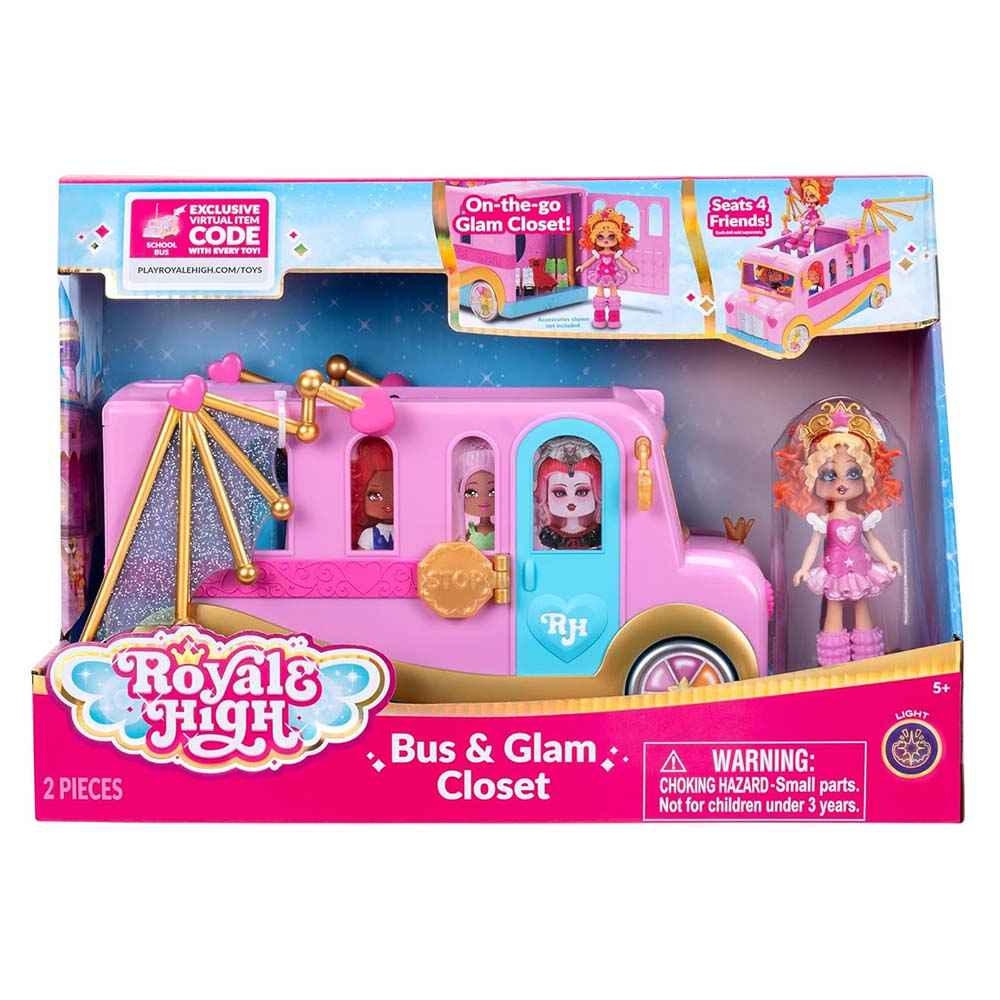 رويال هاي - مجموعة ألعاب حافلة وخزانة الأزياء - قطعتان - 3 إنش
