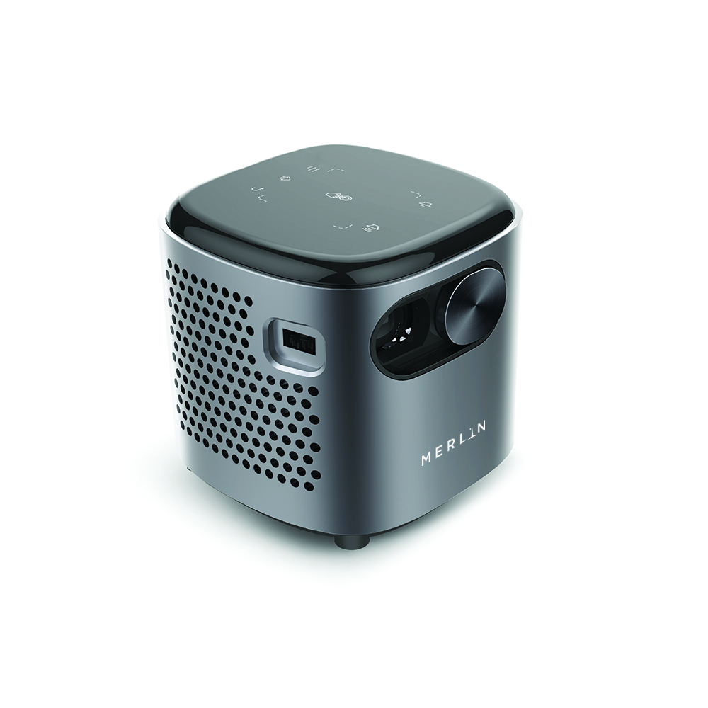 جهاز عرض ذكي صغير عالي الدقة من ميرلين - كيوب - رمادي