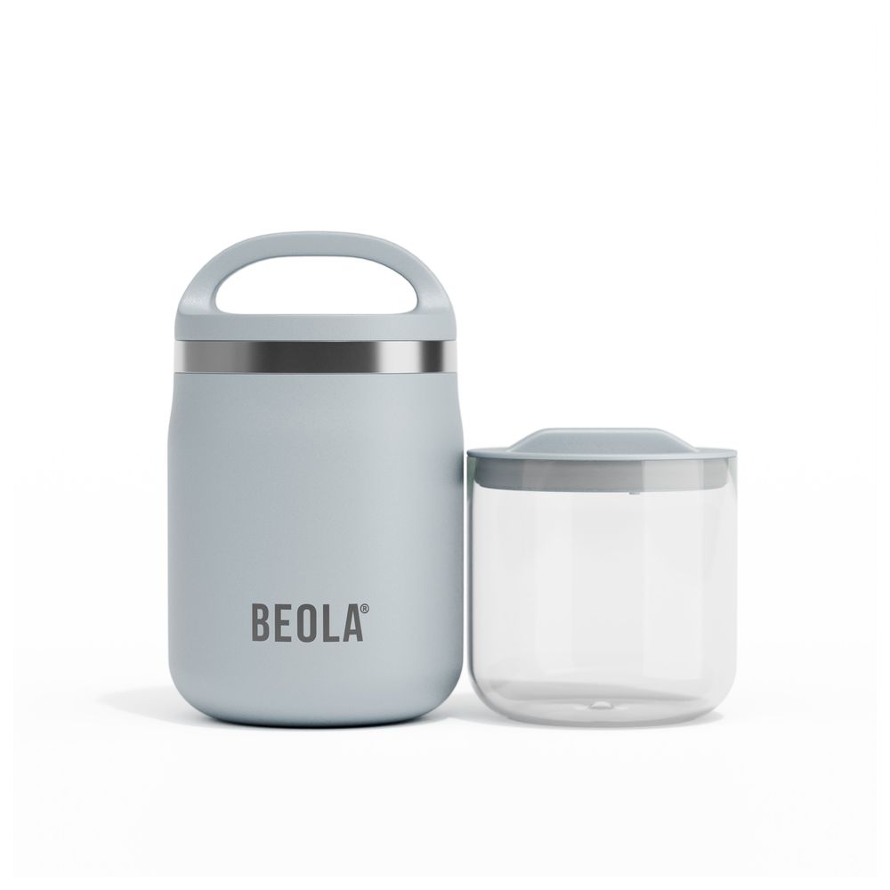 Beola - Insulated Stainless Steel Food Jar Thermos With Snack Container - Ice Blue - 600 ml