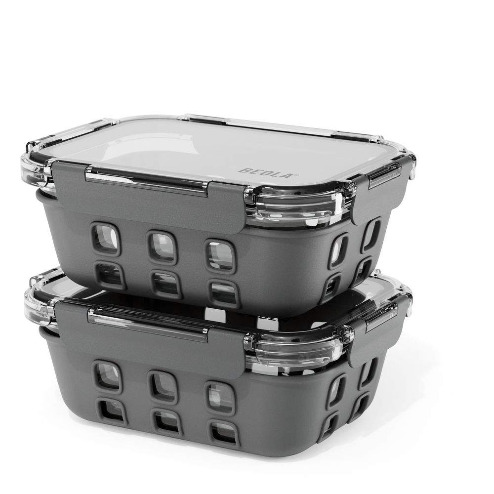 Beola - Borosilicate Glass Meal Prep Food Containers - Lava Grey - Pack of 2 - 1050 ml