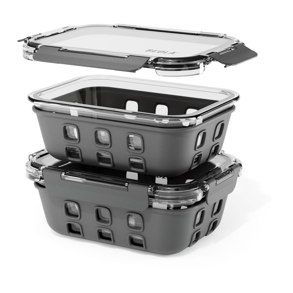 Beola - Borosilicate Glass Meal Prep Food Containers - Lava Grey - Pack of 2 - 1050 ml