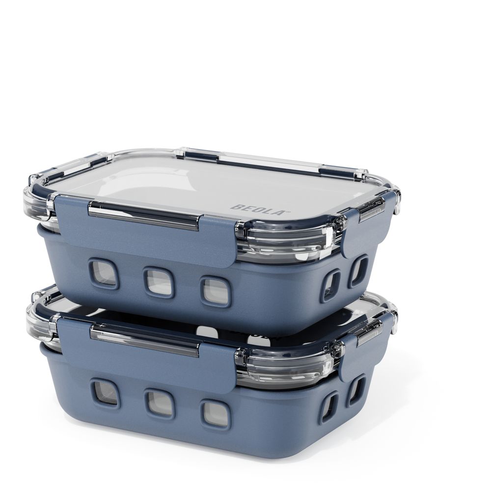 Beola - Borosilicate Glass Meal Prep Food Containers - Marine Blue - Pack of 2 - 640 ml