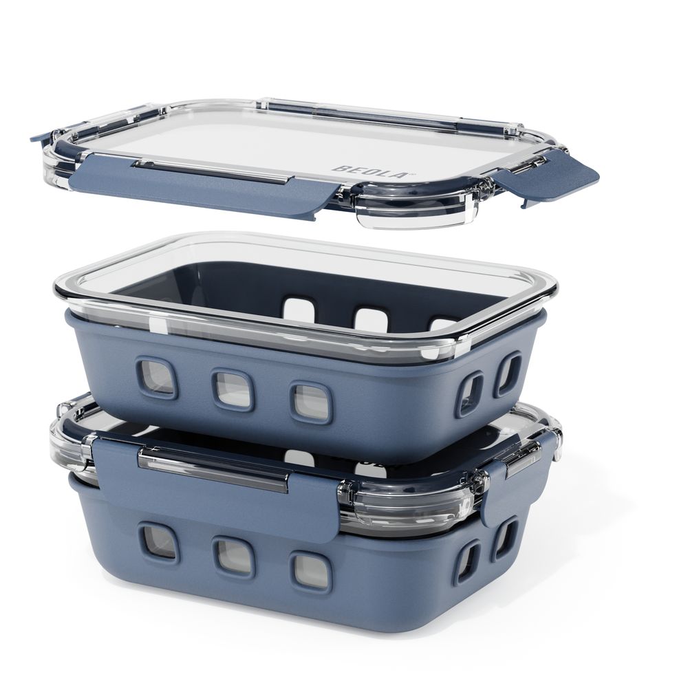 Beola - Borosilicate Glass Meal Prep Food Containers - Marine Blue - Pack of 2 - 640 ml