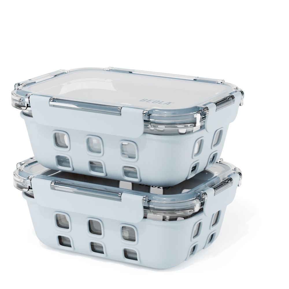 Beola - Borosilicate Glass Meal Prep Food Containers - Ice Blue - Pack of 2 - 1050 ml