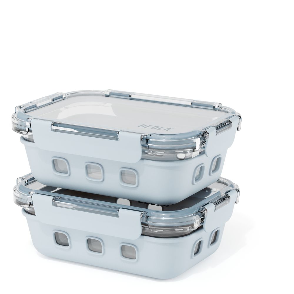 Beola - Borosilicate Glass Meal Prep Food Containers - Ice Blue - Pack of 2 - 640 ml