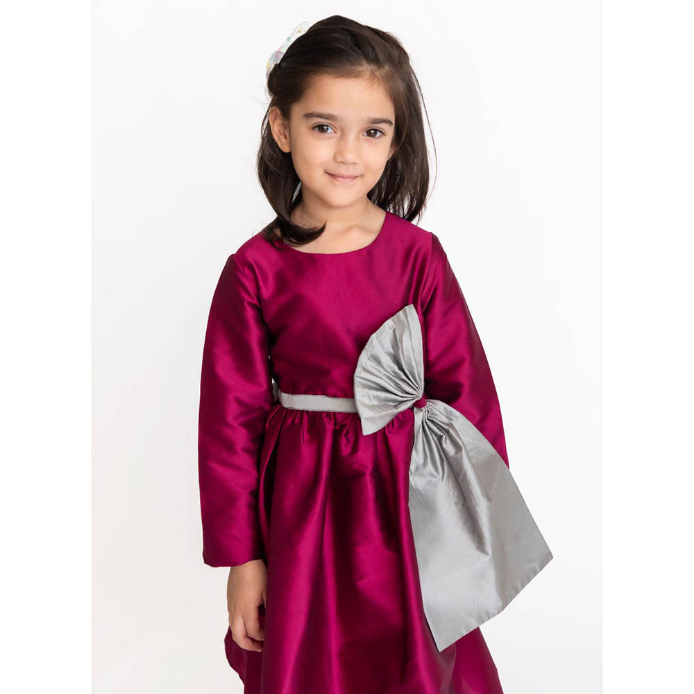 A Little Fable - Bow Full Sleeves Dress - Prune