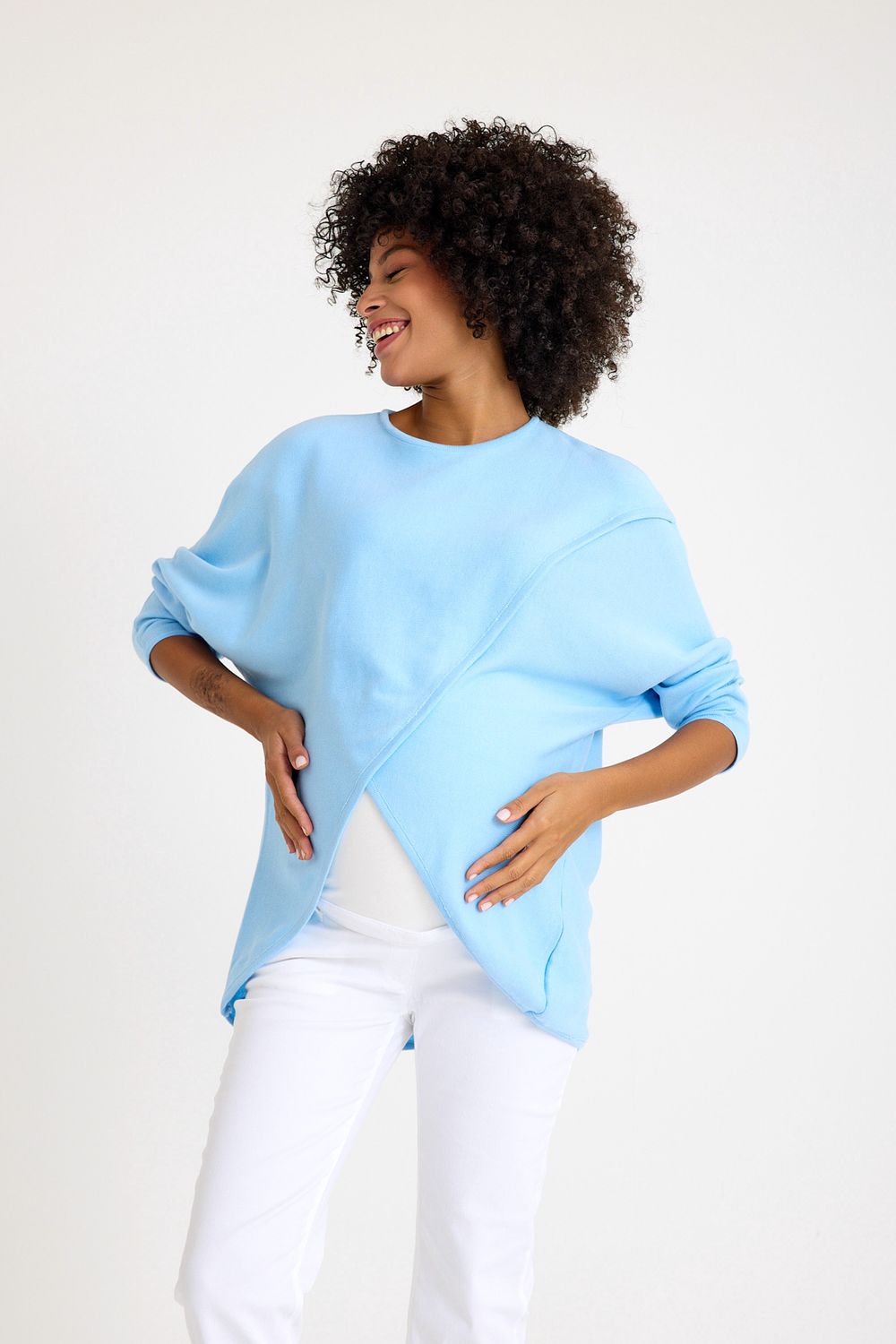Accouchee - Loose Maternity Nursing Knitwear Sweater - Ice Blue