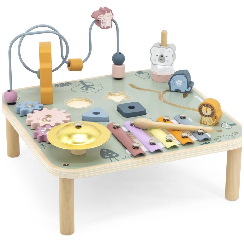 Viga - Wooden Activity Table Educational Toy with Gears Beads Blocks Xylophone