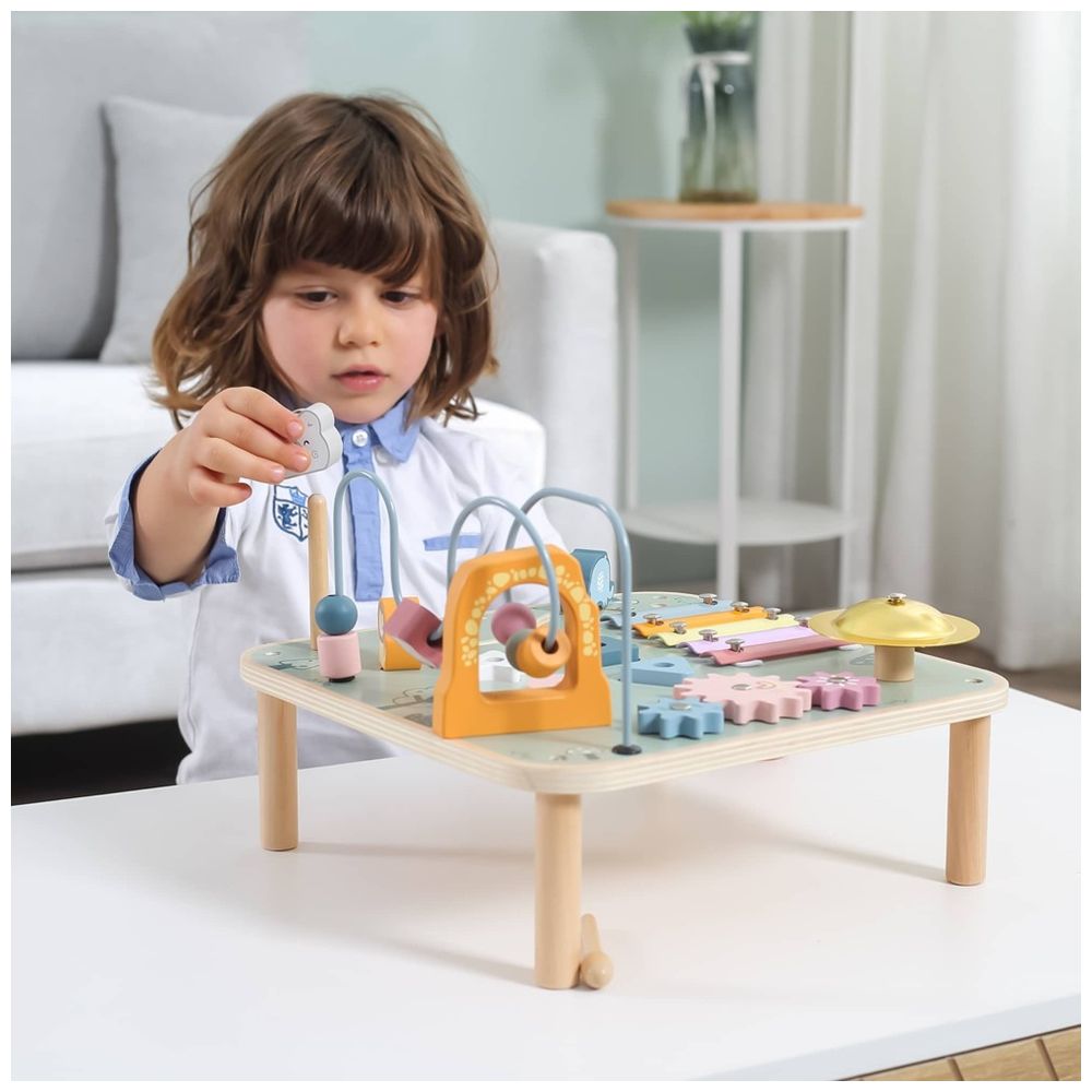 Viga - Wooden Activity Table Educational Toy with Gears Beads Blocks Xylophone