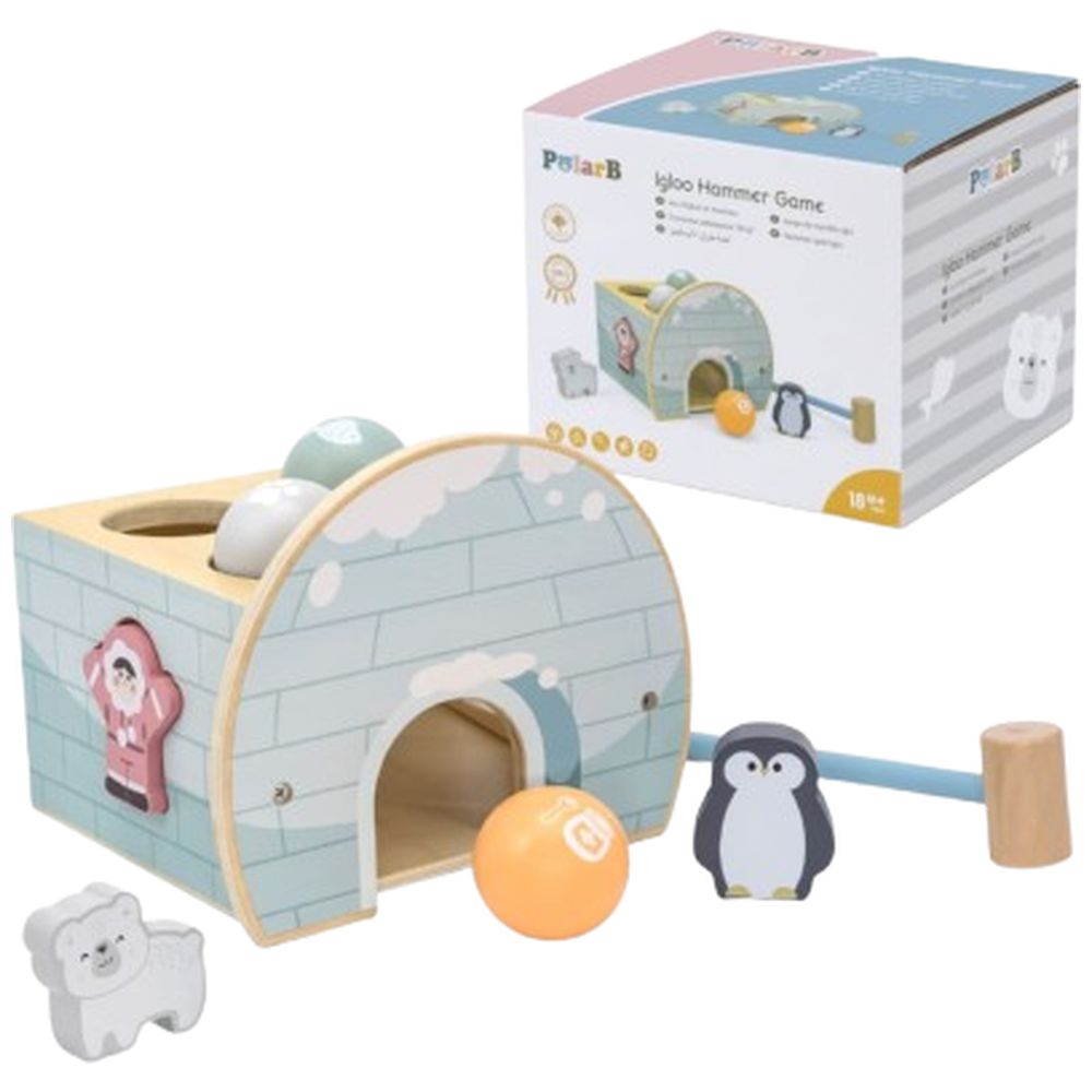PolarB - Igloo Pounding Hammer Game Shape Sorter Wooden Toy Fine Motor Skills