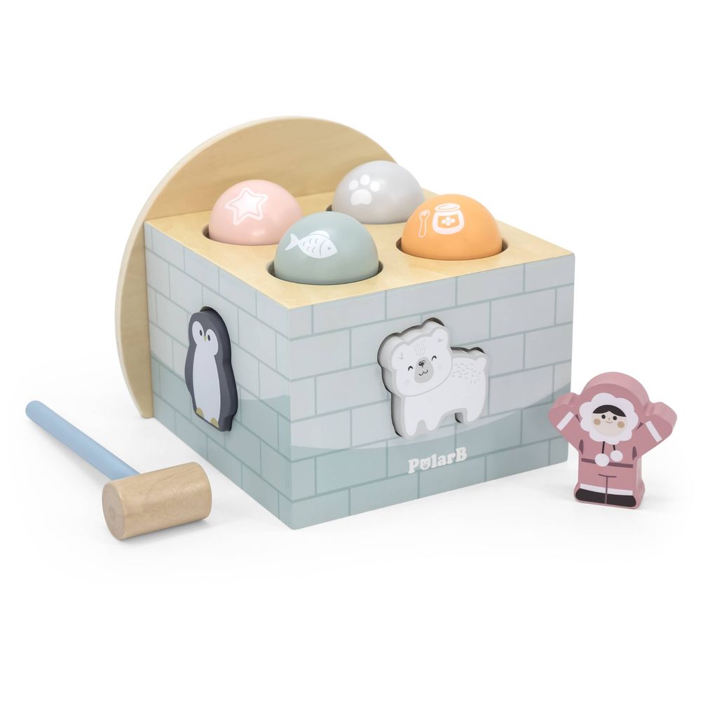 PolarB - Igloo Pounding Hammer Game Shape Sorter Wooden Toy Fine Motor Skills