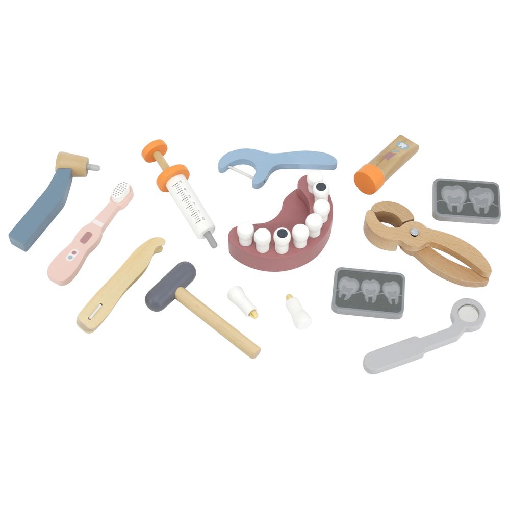 PolarB - Wooden Dentist Roleplay Set with Removable Teeth Dental Tools Carrying Case