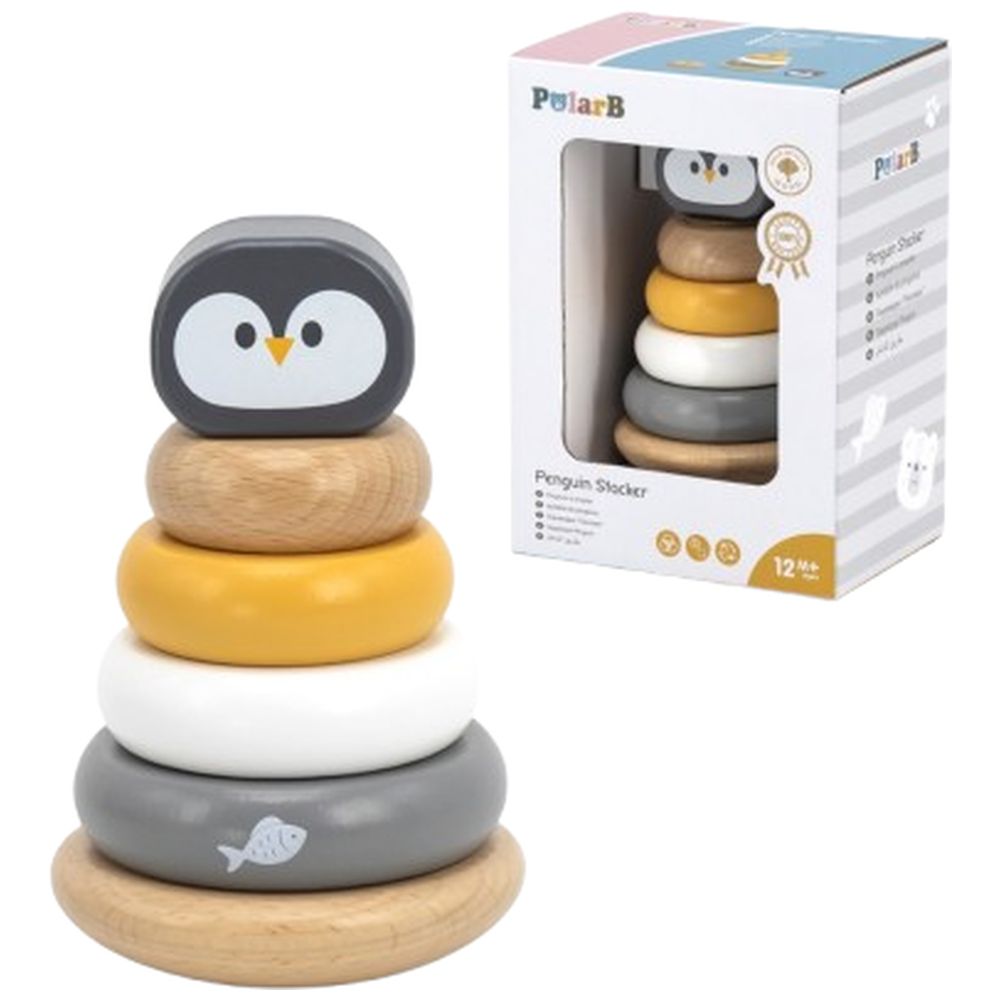 لعبة فرز وتكديس خشبية على شكل بطريق من بولار بي مع قاعدة متأرجحة - 4 حلقات