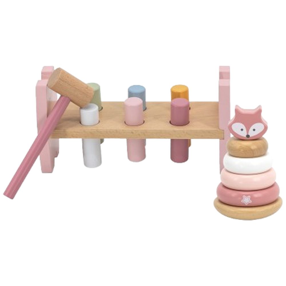 Viga - Fox Stacker and Pounding Bench 2-in-1 Wooden Fine Motor Toy