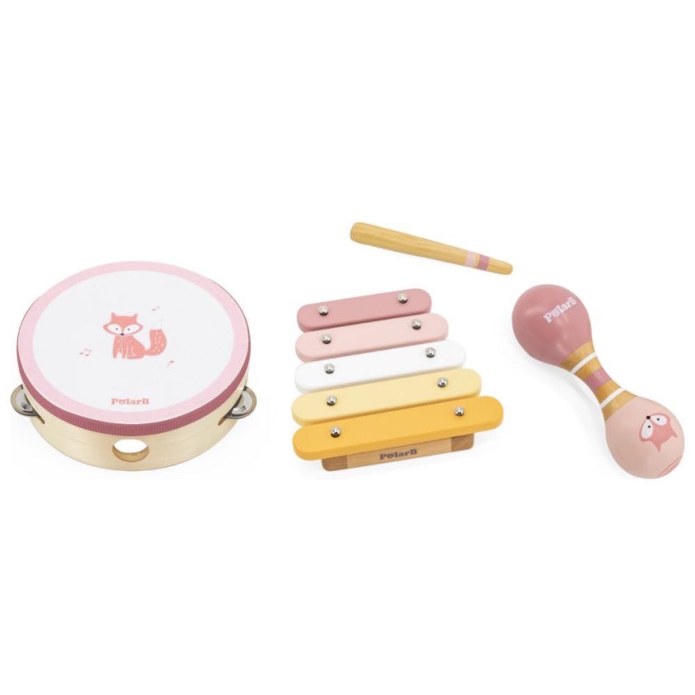 PolarB - Fox Wooden Music Set Tambourine Maracas Xylophone Musical Toy Kit