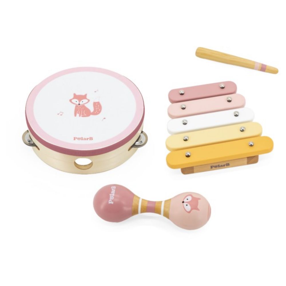 PolarB - Fox Wooden Music Set Tambourine Maracas Xylophone Musical Toy Kit
