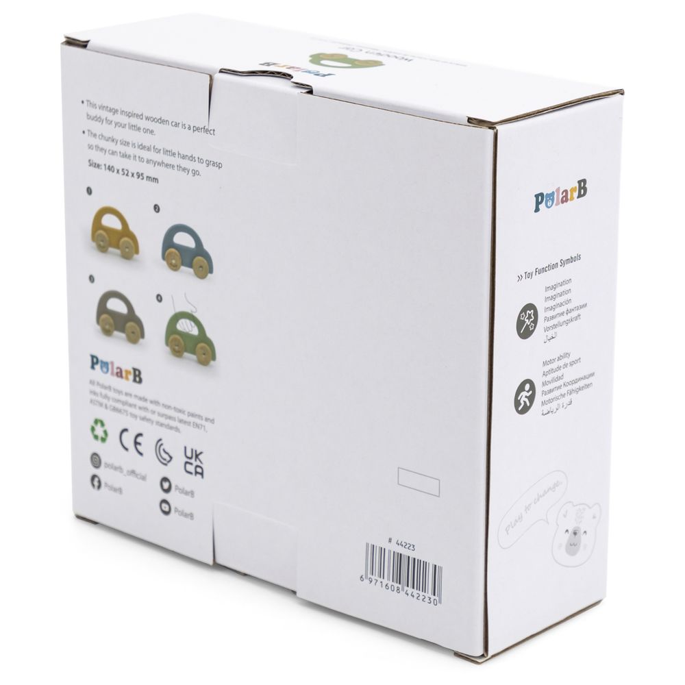PolarB - Wooden Car Push and Pull Toy Natural Wood Pastel Tones - Green