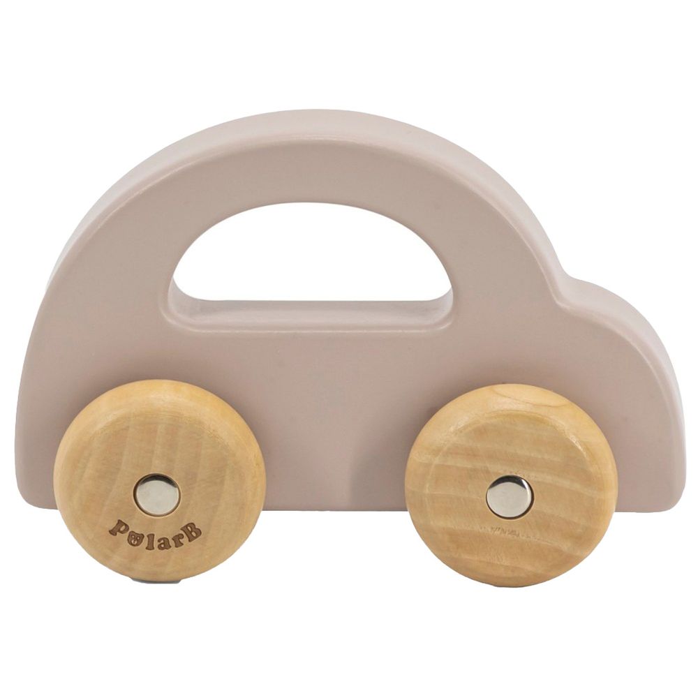 Viga - Wooden Push & Pull Car Toy Montessori Natural Wood Smooth Wheels - Brown