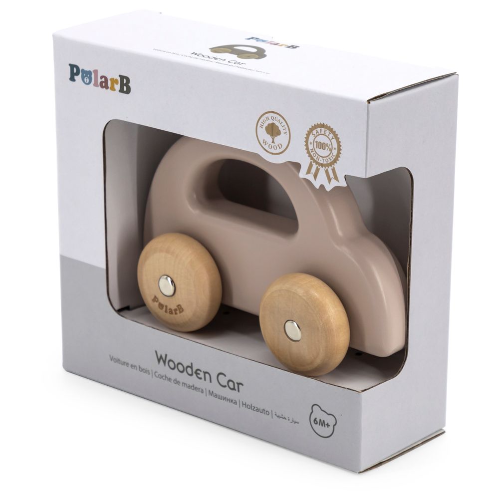 Viga - Wooden Push & Pull Car Toy Montessori Natural Wood Smooth Wheels - Brown