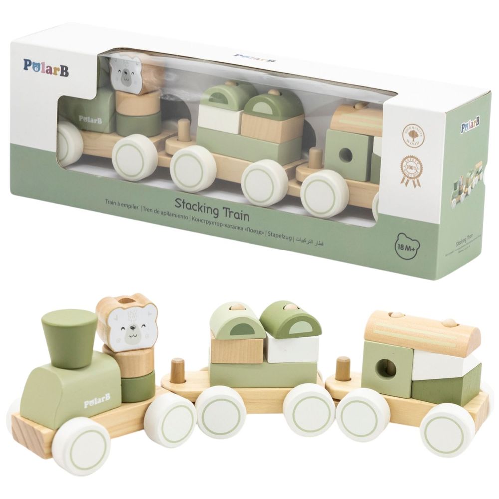 Viga - Wooden Stacking Train 2-in-1 Pull Toy & Shape Sorter - Green