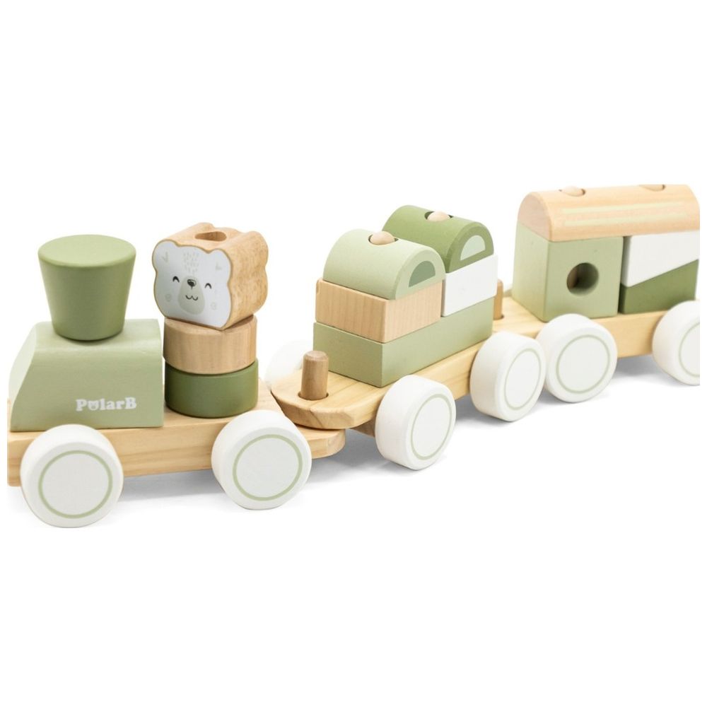 Viga - Wooden Stacking Train 2-in-1 Pull Toy & Shape Sorter - Green