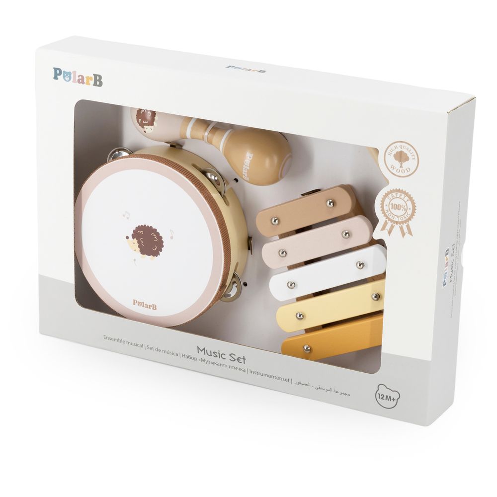 مجموعة موسيقى خشبية على شكل قنفذ من بولار بي مع دف، ماراكاس، وزيلوفون