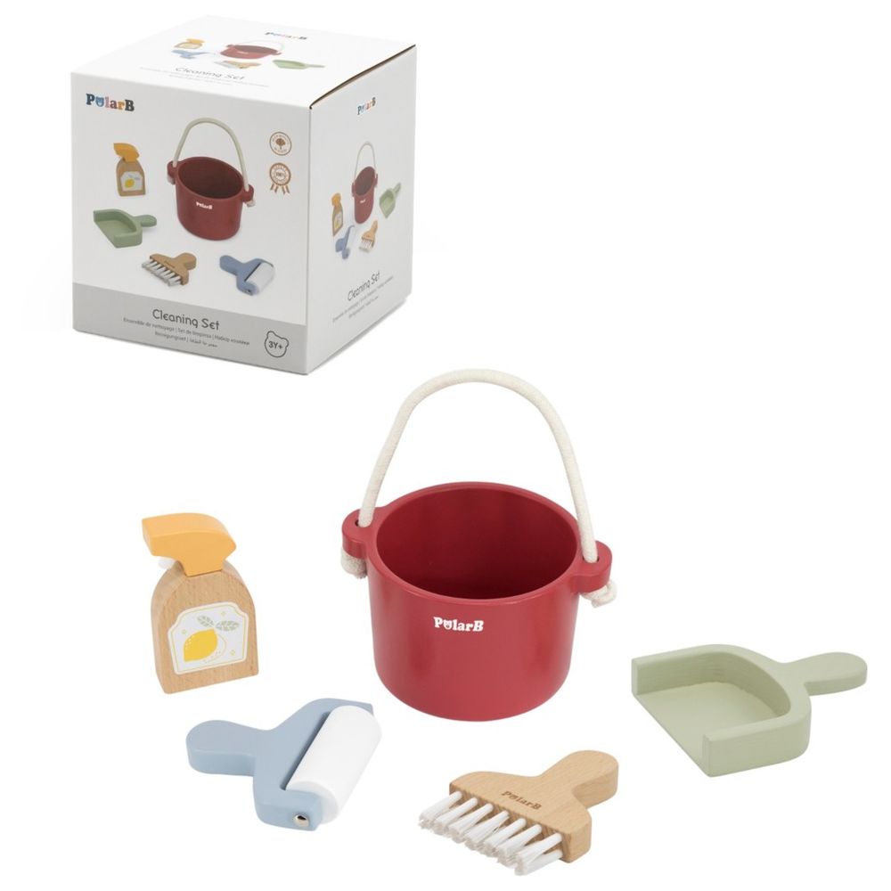 Viga - Wooden Cleaning Set Pretend Play Bucket Brush Dustpan Montessori Toy