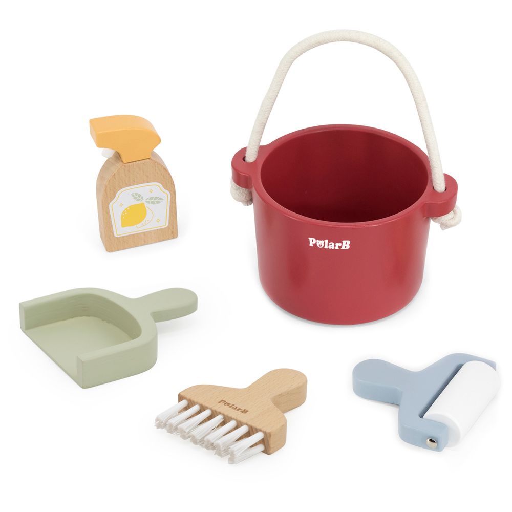 Viga - Wooden Cleaning Set Pretend Play Bucket Brush Dustpan Montessori Toy