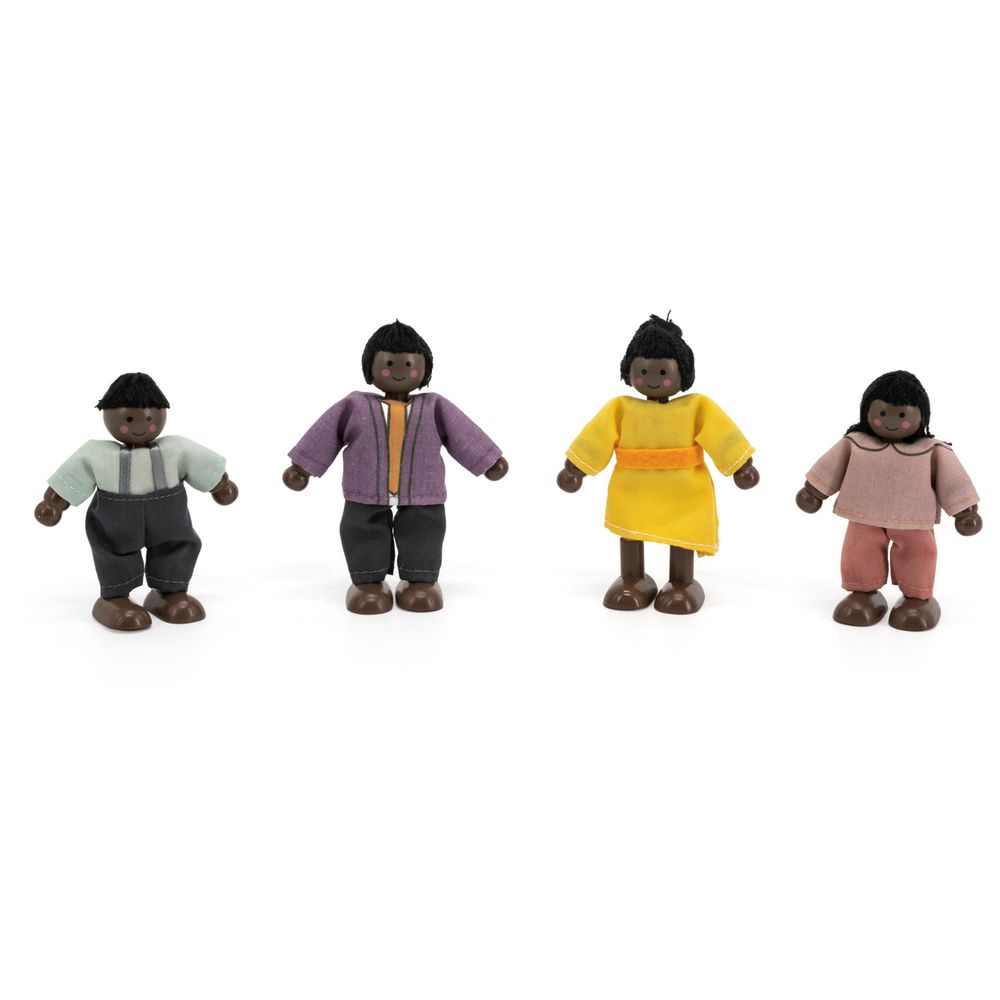 Viga - Wooden Doll Family Set 44255 - 4pcs Poseable Figures Fabric Clothes