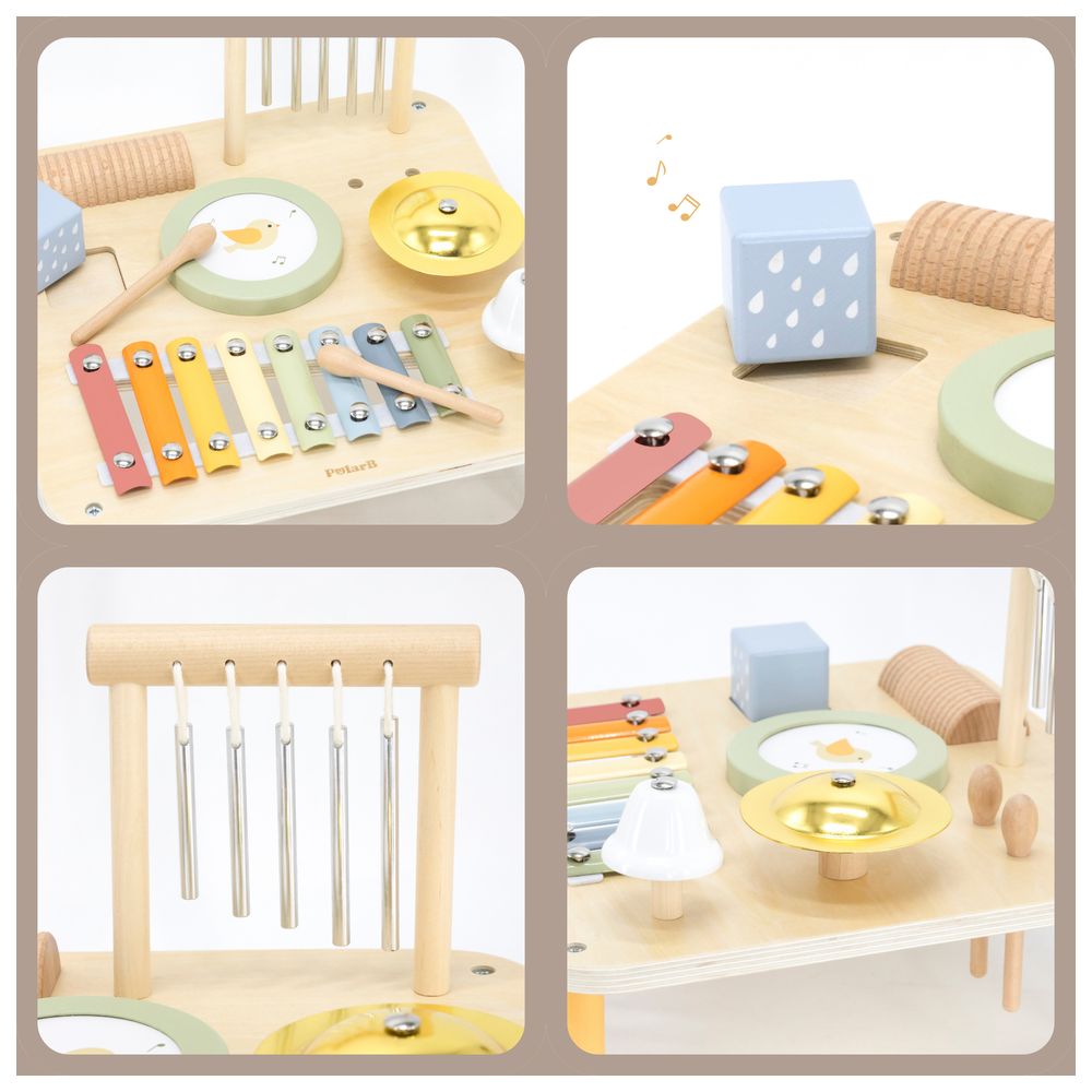 PolarB - Wooden Musical Activity Table Multi-Instrument Toy Xylophone Drum Gong