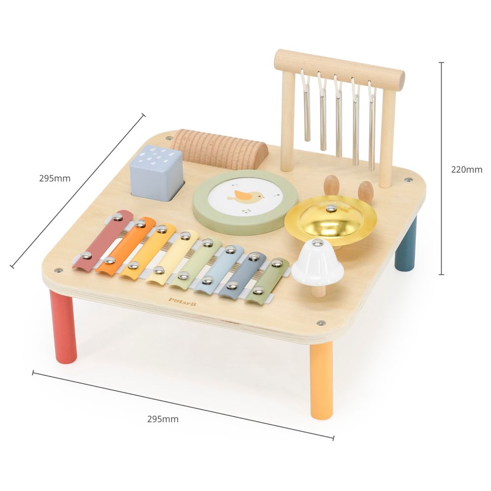 PolarB - Wooden Musical Activity Table Multi-Instrument Toy Xylophone Drum Gong