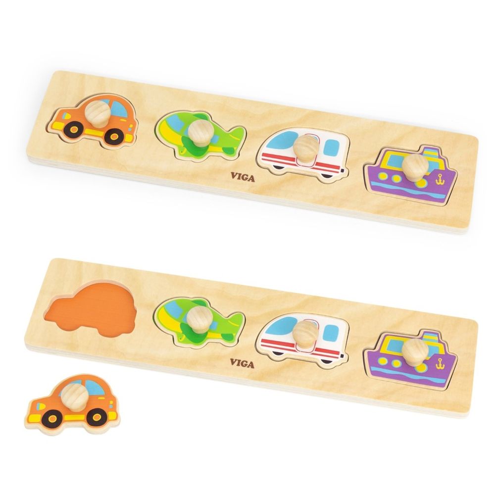 Viga - Transportation Knob Puzzle Montessori Wooden Toy - 4pcs