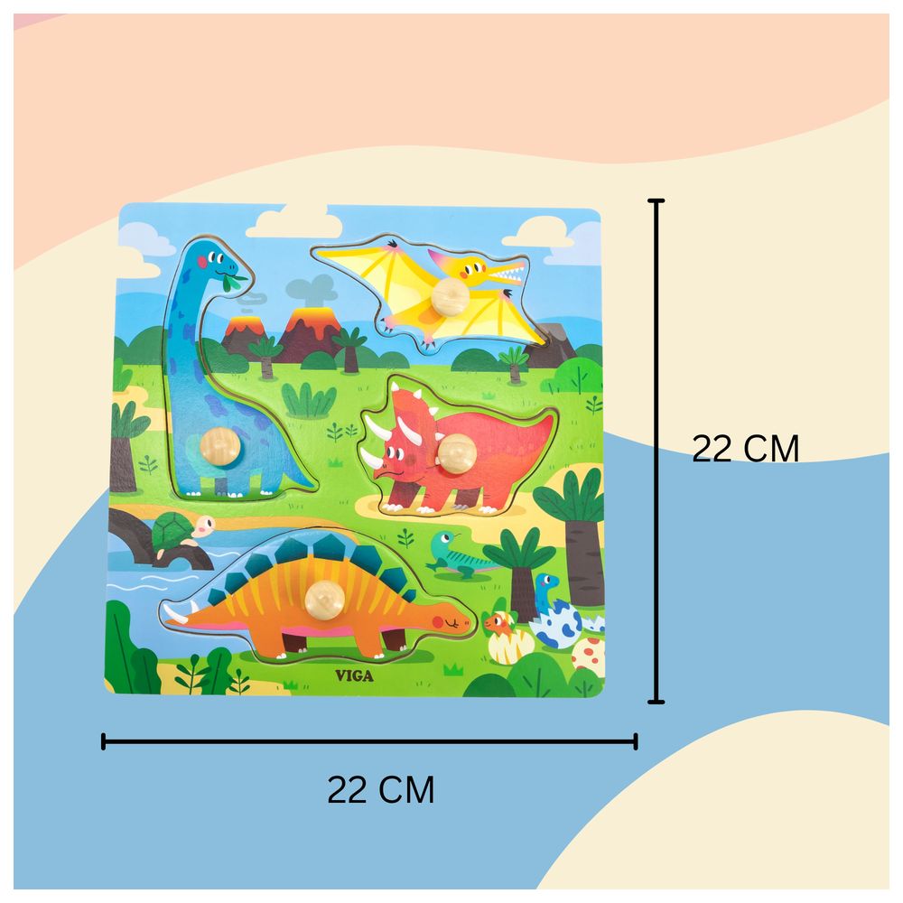 Viga - Dinosaurs Knob Puzzle - 4pcs Montessori Wooden Educational Toy