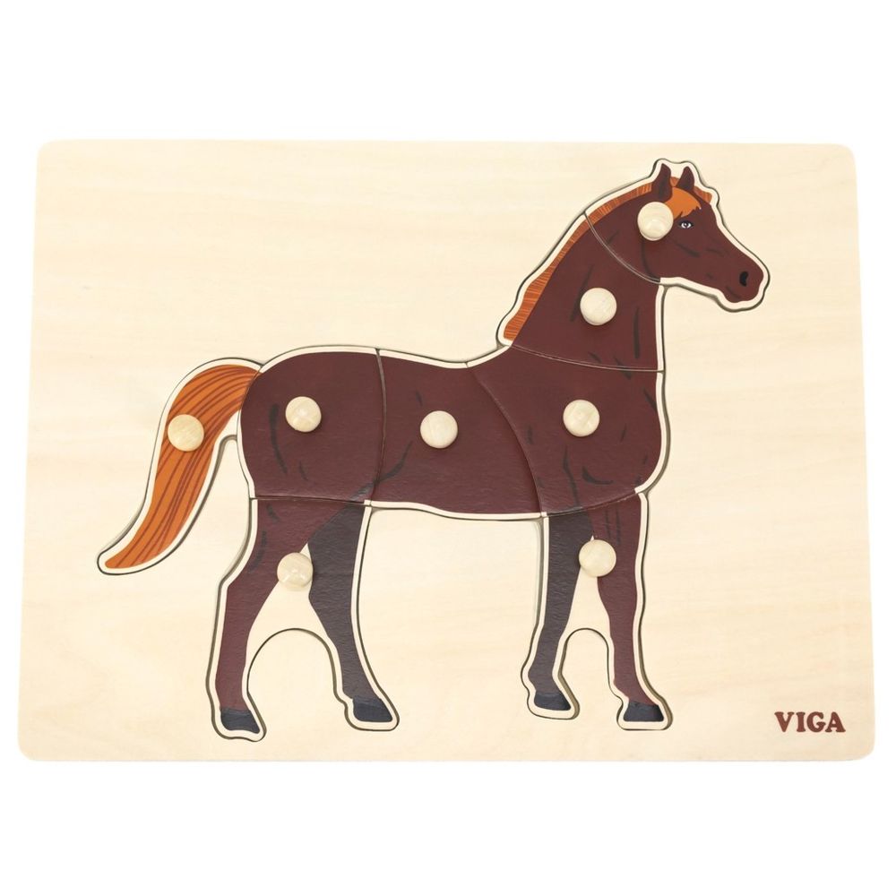 Viga - Horse Farm Animals Knob Puzzle - 8pcs Montessori Wooden Toy