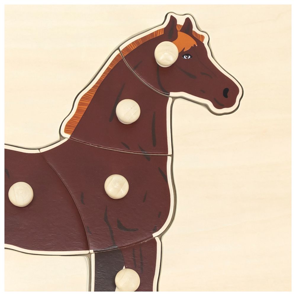 Viga - Horse Farm Animals Knob Puzzle - 8pcs Montessori Wooden Toy
