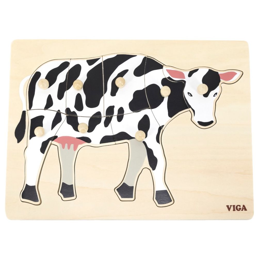 Viga - Cow Farm Animals Knob Puzzle - 8pcs Montessori Wooden Toy